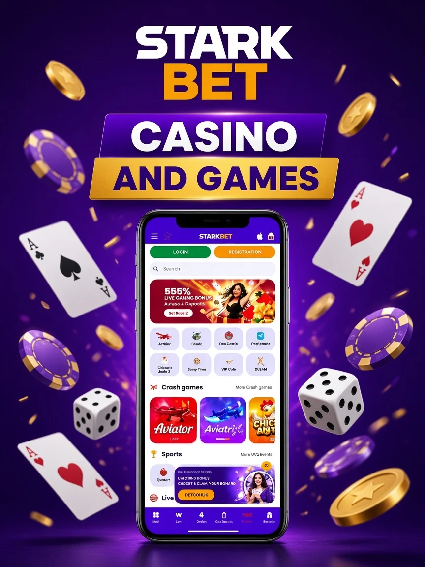 StarkBet casino and games promotional artwork with mobile game grid