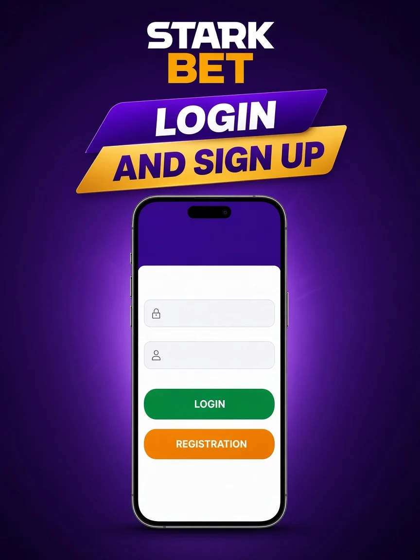 StarkBet login and registration mobile interface promotional artwork