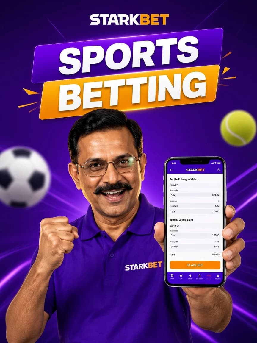 StarkBet sports betting promotional artwork with bet slip on phone